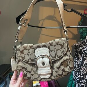 Coach Brown and Cream Signature Shoulder Bag